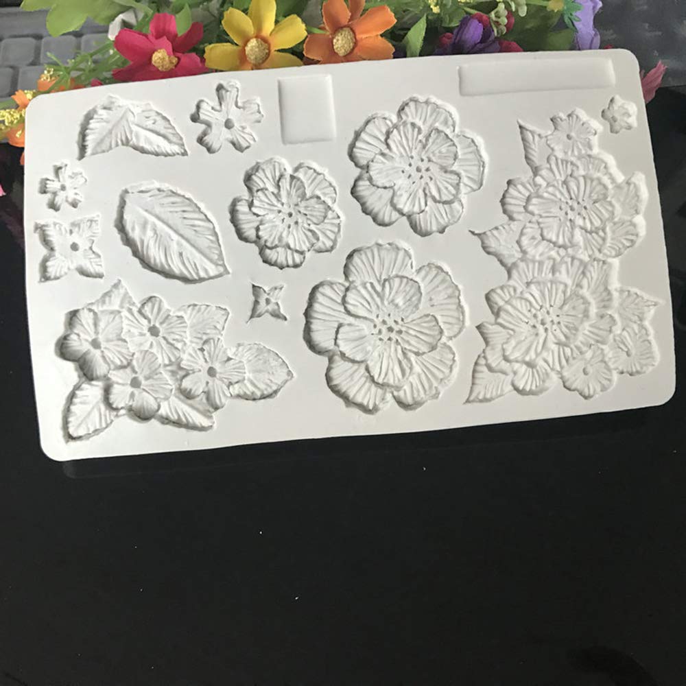 Silicone Fondant Molds, Flower and Leaves Shape Scroll Relief Cake Border Mold Lace Mould Mat for Wedding Cake Decorating, Candy Chocolate Sugarcraft Gum Paste Decorating Tool