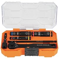 Klein Tools 65238 3-Piece Deep Impact Flip Socket Set with Modular Case, Heavy Duty, 3 Color-Coded Sockets, 6 SAE Sizes, 1/4, 3/8-Inch Drives