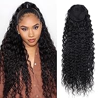 24 Inch Curly Ponytail Extensions Synthetic Deep Wave Drawstring Ponytail For Black Women Human Hair Feeling With Clip In Thick Ponytail Hair Natural Black Hairpiece(1b#,160g) (24inch, 1b#)