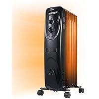 PELONIS Oil Filled Radiator Heater for indoor use Large Room Safe with Thermostat, 1500W Energy Efficient Quiet Space Heater, 3 Heat Settings & 8H Timer, Overheat & Tip-Over, Black
