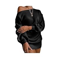 Ladies Winter Clothing Fashion Off Shoulder Puff Sleeve Pullover Warm Sweater Women