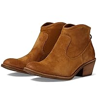 MOOMMO Women Burnished Western Booties Low Chunky Stacked Heel Cowboy Ankle Boots Round Toe Back Zipper Suede Cowgirl Boots Matte Leather Vintage Fall Booties Chelsea Slouchy Short Boot 4-11 M US