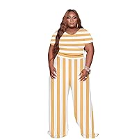 Tycorwd Women's Plus Size Two Piece Outfits Sweatsuits Sets Sexy Backless Stripe Crop Top Wide Leg Pants Tracksuit Sets