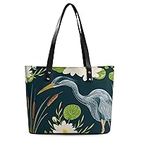 Womens Handbag Bird Water Lily Leather Tote Bag Top Handle Satchel Bags For Lady
