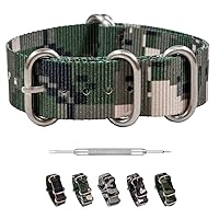 Benchmark Basics Camo Watch Band - Heavy Duty 5-Ring Zulu Hardware - Ballistic Nylon One-Piece Military Watch Straps - Choice of Color & Width - 18mm, 20mm or 22mm