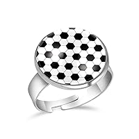 Soccer Football Black White Color Adjustable Rings for Women Girls, Stainless Steel Open Finger Rings Jewelry Gifts