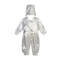 Long White Satin Christening Baptism Romper with Vest, Bowtie and Hat