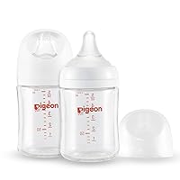 Glass Nursing Bottle Wide Neck, Streamlined Body, Natural Feel, Easy to Clean, Heat-Resistant, 5.4 Oz(Pack of 2), Includes 2pcs SS Nipples (0m+) Pigeon Glass Nursing Bottle Wide Neck, Streamlined Body, Natural Feel, Easy to Clean, Heat-Resistant, 5.4 Oz(Pack of 2), Includes 2pcs SS Nipples (0m+)