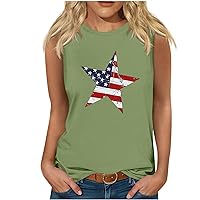 Women Patriotic Tank Tops Funny Pentagram USA Flag Print T-Shirts Summer 4th of July Casual Sleeveless Loose Tanks
