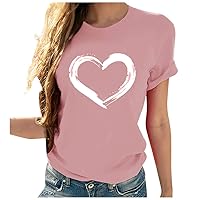 Womens Cute Graphic Tee Tops Summer 2023 Short Sleeve Crewneck Lover Heart Print Basic Shirts Blouse Dressy Casual