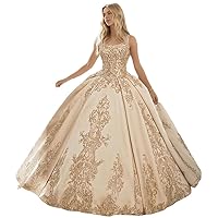 Dancing Queen Gowns Beaded Evening Formal Dress lace up lace Appliques Quinceanera Dresses with Straps