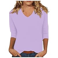 3/4 Sleeve Tops for Women,Casual Summer T Shirts Trendy V Neck Lightweight Soft Plain Tee Loose Fit Tunic Blouse