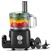 VEVOR Food Processor, 9 Cup Small Vegetable Chopper, 600 Watts 2 Speed Electric Meat Processors, 10Pcs Blade & Disc, Built-in Storage Drawer, Large Feed Chute & Pusher, Slice, Shred, Puree, dough