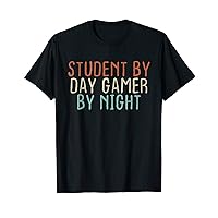 Mens Retro Funny Student By Day Gamer By Night Meme For Gamers T-Shirt