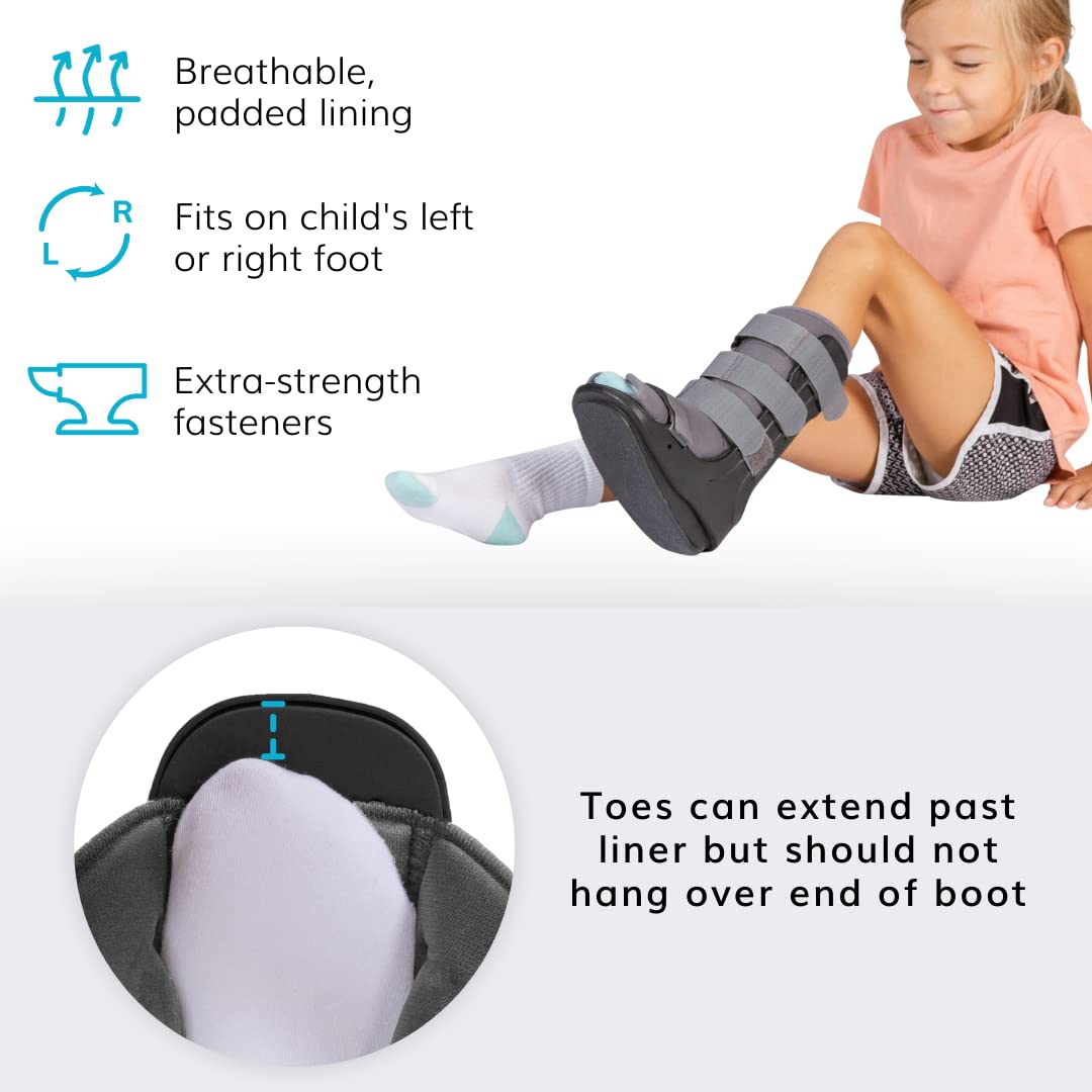 BraceAbility Pediatric Walking Boot - Children's CAM Medical Walker Orthopedic Support Shoe for Youth Ankle Break Injury, Kid's Stress Metatarsal Bone Fracture, Broken Foot or Toe Recovery Cast (L)