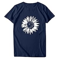 Dandelion Tops for Women Summer Cute Dandelion Print Blouse Casual Crew Neck Short Sleeve Basic T-Shirt