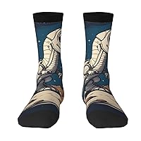Funny Dinosaur Rocke Casual Socks for Women Men, Colorful Funny Novelty Crew Socks Birthday Gifts(One Size)