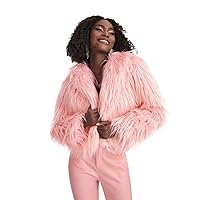 Single Button Fuzzy Coat (Color : Baby Pink, Size : Small)