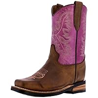 Kids Purple Western Cowboy Boots Classic Leather Square Toe