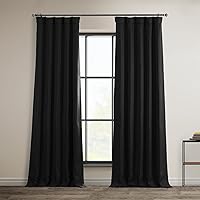 HPD Half Price Drapes Faux Linen Room Darkening Curtains - 96 Inches Long Luxury Linen Curtains for Bedroom & Living Room (1 Panel), 50W X 96L, Essential Black