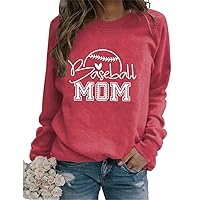 Baseball Mom Sweatshirt, Sport Mom Baseball Graphic Pullover Top Crewneck Long Sleeve Loose Sweatshirt for Women