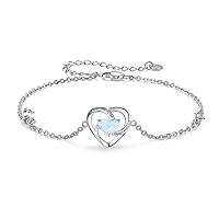 Cuoka I Love You to The Moon and Back Bracelet 925 Sterling Silver Heart Opal/Turquoise Bracelet, Adjustable Heart Bracelet Jewelry Valentines Day Gift for Women Girls
