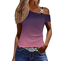 Off The Shoulder Tops for Women Asymmetric Neckline Summer Trendy Short Sleeve Shirts Dressy Casual Sexy Blouses 2024