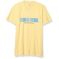Cinque Terre Graphic Printed Premium Tops Fitted Sueded Short Sleeve V-Neck T-Shirt