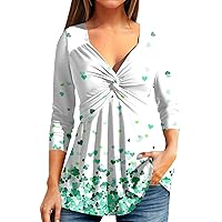 Womens Deep V Neck Shirts Front Twist Knot Sexy Tops T Shirt Long Sleeve Cute Tops Blouse Casual Slim Fit Tunic Tee