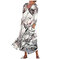 Summer Dresses for Women 2024 Plus Size Crew Neck Casual Cute 3/4 Sleeve Baggy Flower Plus Size Dress for Women