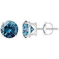 1/2-10 Carat Total Weight Blue Diamond Stud Earrings 4 Prong Screw Back