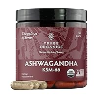 TRIBE ORGANICS, 600mg KSM-66 Ashwagandha Root Extract Powder Ayurvedic Herb for Mood Support, Increase Energy, Strength - Organic, Natural, Gluten Free, Non GMO, Full-Spectrum - 90 Capsules