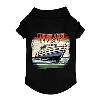 Life is Better on a Boat Dog Polo Shirt - Graphic Dog T-Shirt - Boat Dog Clothing - Black, M