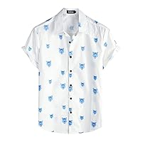 VATPAVE Mens 100% Cotton Hawaiian Shirts Flower Short Sleeve Button Down Regular Fit Beach Shirts Summer Casual Aloha Shirts X-Large White Wolfhead Button up