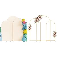 Fomcet Metal Arch Backdrop Stand Set of 3 and Beige Wedding Arch Covers 7.2FT & 6.6FT & 6FT for Birthday Party Baby Shower Ceremony Decoration