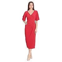 Maggy London Women's Short Flutter Sleeve Faux Wrap Midi Dress