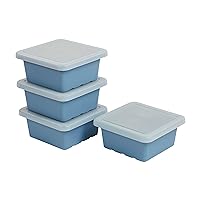 Square Bin with Lid, Storage Containers, Powder Blue, 4-Pack