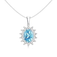 Natural Swiss Blue Topaz Diana Pendant with Diamond for Women in Sterling Silver / 14K Solid Gold