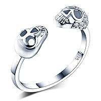 Cool Skull 925 Sterling Silver Cubic Zirconia Opening Ring for Women/Girls, Adjustable Size 5.5-7.5