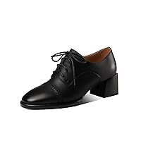 TinaCus Women's Genuine Leather Handmade Block Heel Lace Up Oxford Pumps