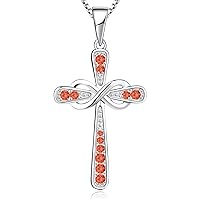 YL Cross Necklace 925 Sterling Silver Infinity Pendant Religious Jewelry Christian Baptism Gift, Metal, Garnet