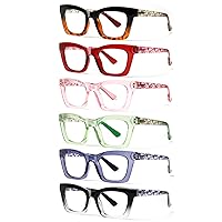 6 Pack Oprah Style Reading Glasses for Women Blue Light Blocking Computer Square Readers with Spring Hinge