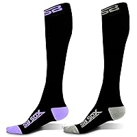 2 Pairs Size Medium Compression Socks (Black/Purple + Black/Gray)