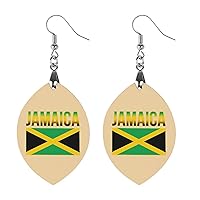 Jamaican Flag Printed Earrings Wooden Boho Vintage Pendant Dangle Apricot Shaped Earrings for Women