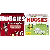 Baby Diapers and Wipes Bundle: Huggies Little Snugglers Size 6, 96ct & Natural Care Sensitive Baby, Unscented, Hypoallergenic, 12 Flip-Top Packs (768 Wipes Total)