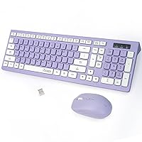 Wireless Keyboard and Mouse Combo, Full-Sized Wireless Keyboard and Adjustable DPI Mouse, 2.4GHz USB Receiver, Wireless Keyboard and Mouse for PC, Windows, Desktop, Laptop (Purple)