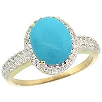 Silver City Jewelry 14K Yellow Gold Natural Diamond Sleeping Beauty Turquoise Engagement Ring Oval 10x8mm, Sizes 5-10