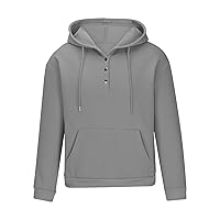 Mens Fashion Long Sleeve 1/4 Button Up Hoodies Oversized Sweatshirt Causal Drawstring Fleece Pullover Tops Fall Outfits