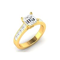 GEMHUB 1.48 Ct Princess (Square) Cut Lab Created G VS1 Diamond Solitaire with Accents Minimalist Gifting Ring 14k Yellow Gold Size 4 5 6 7 8