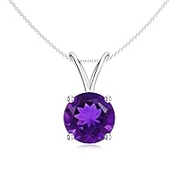 Natural Amethyst Round Solitaire Pendant Necklace for Women in Sterling Silver / 14K Solid Gold/Platinum